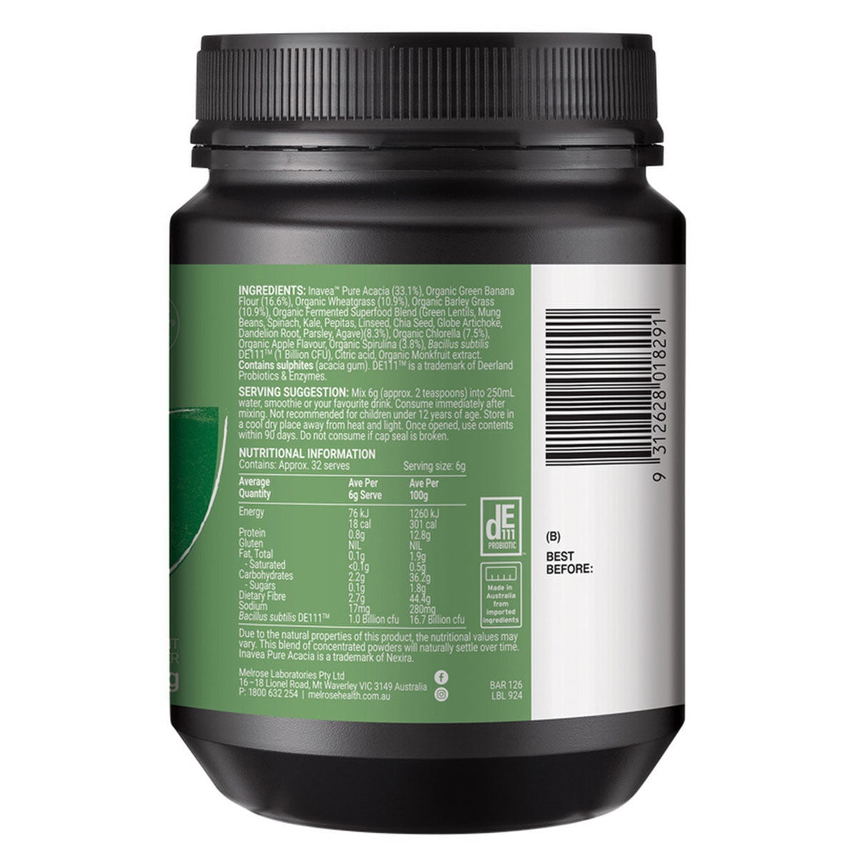 Melrose Organic Green-Biotic Gut Support Blend Green Apple 195g