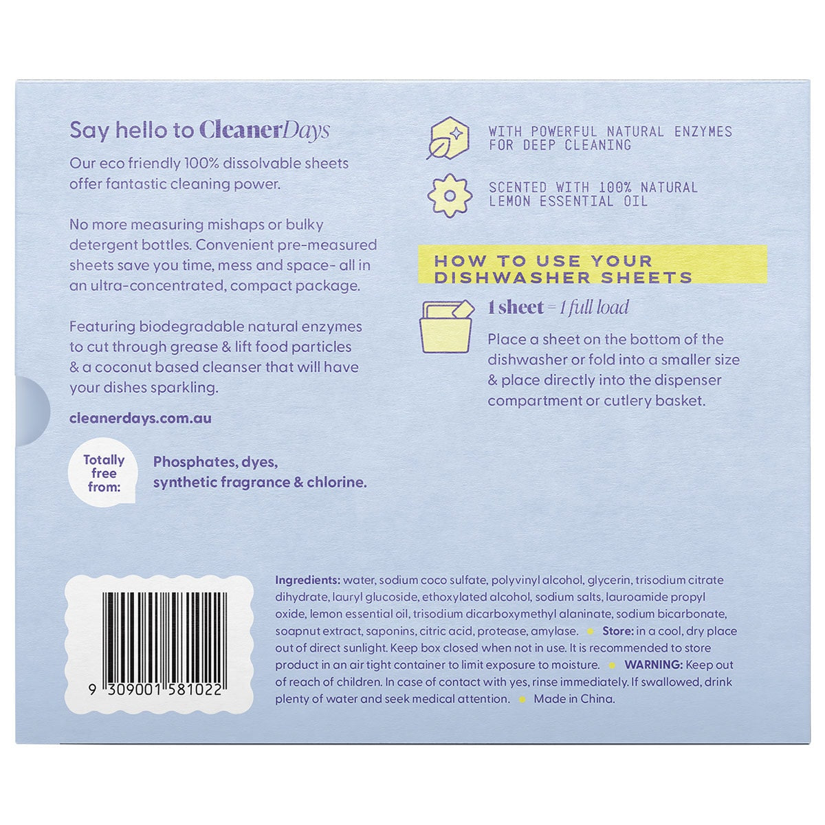 Cleaner Days dishwasher Sheets Lemon 60s