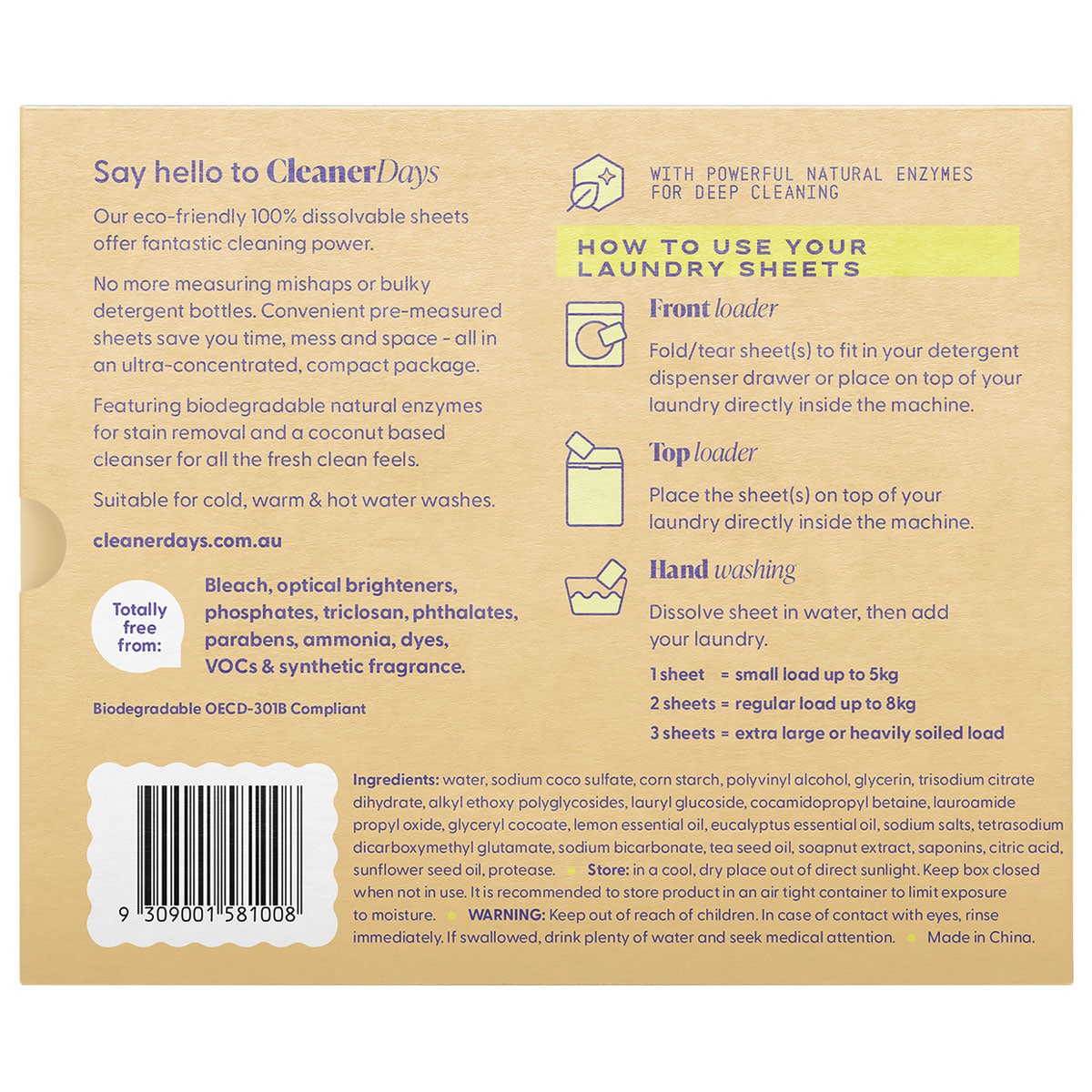 Cleaner Days Laundry Sheet Lemon Eucalyptus 60s