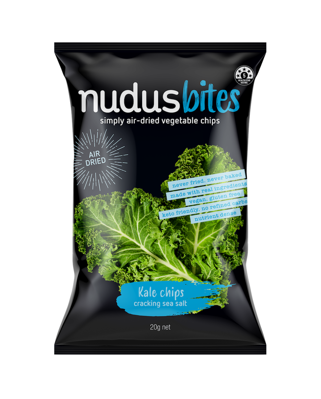 Nudus Air Dried Kale Chips Sea Salt 20g