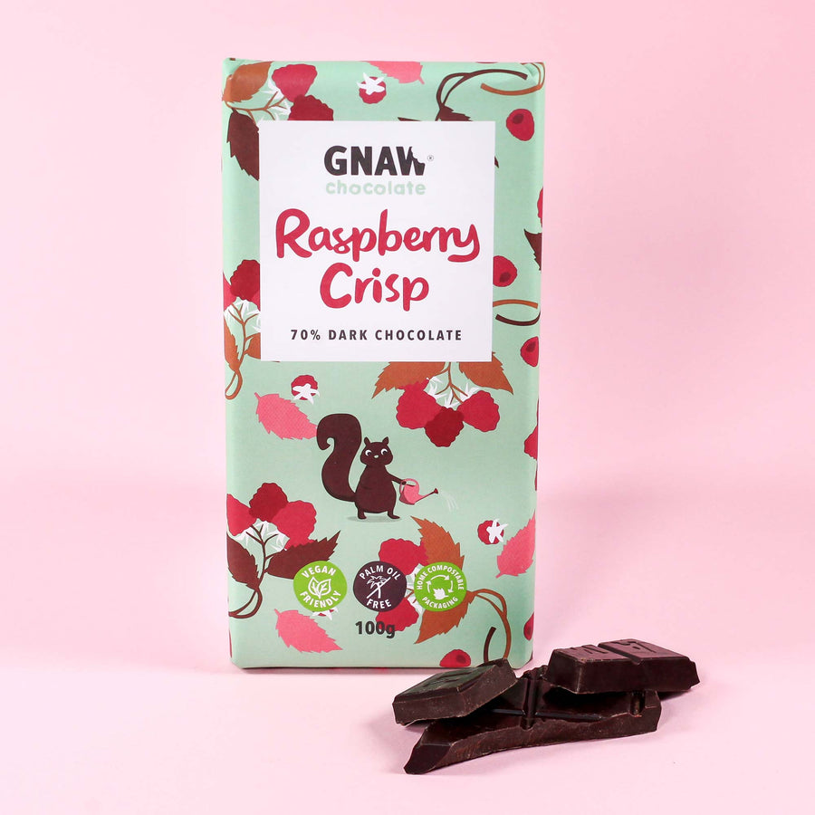 Gnaw Chocolate Vegan Raspberry Crisp Dark Chocolate Bar 100g