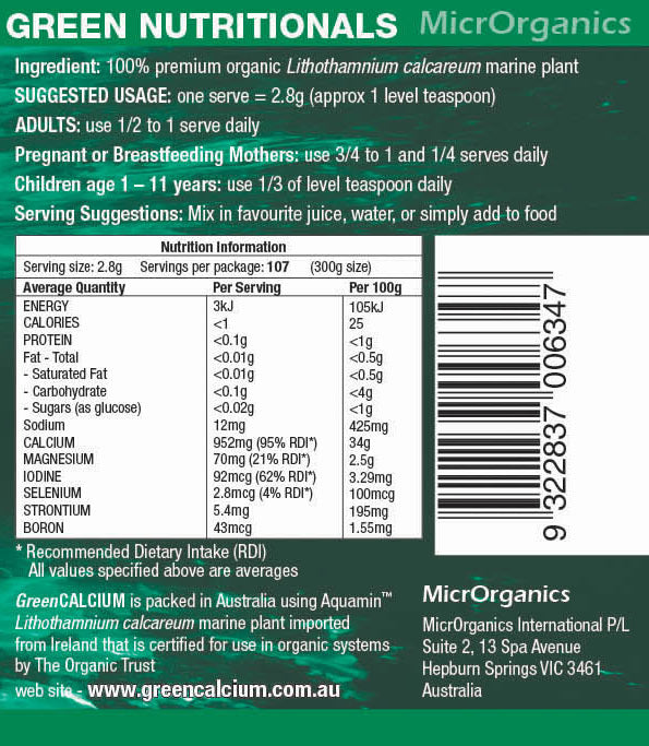 Green Nutritionals Pure Green Calcium Powder 250g