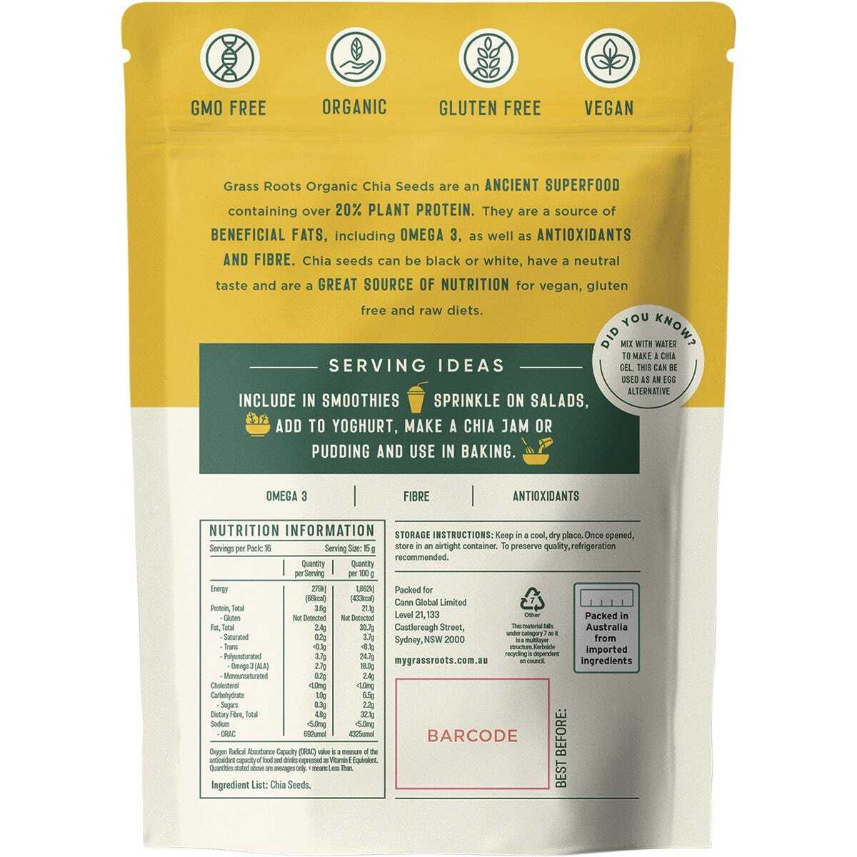 Grass Roots Chia Seeds 250g