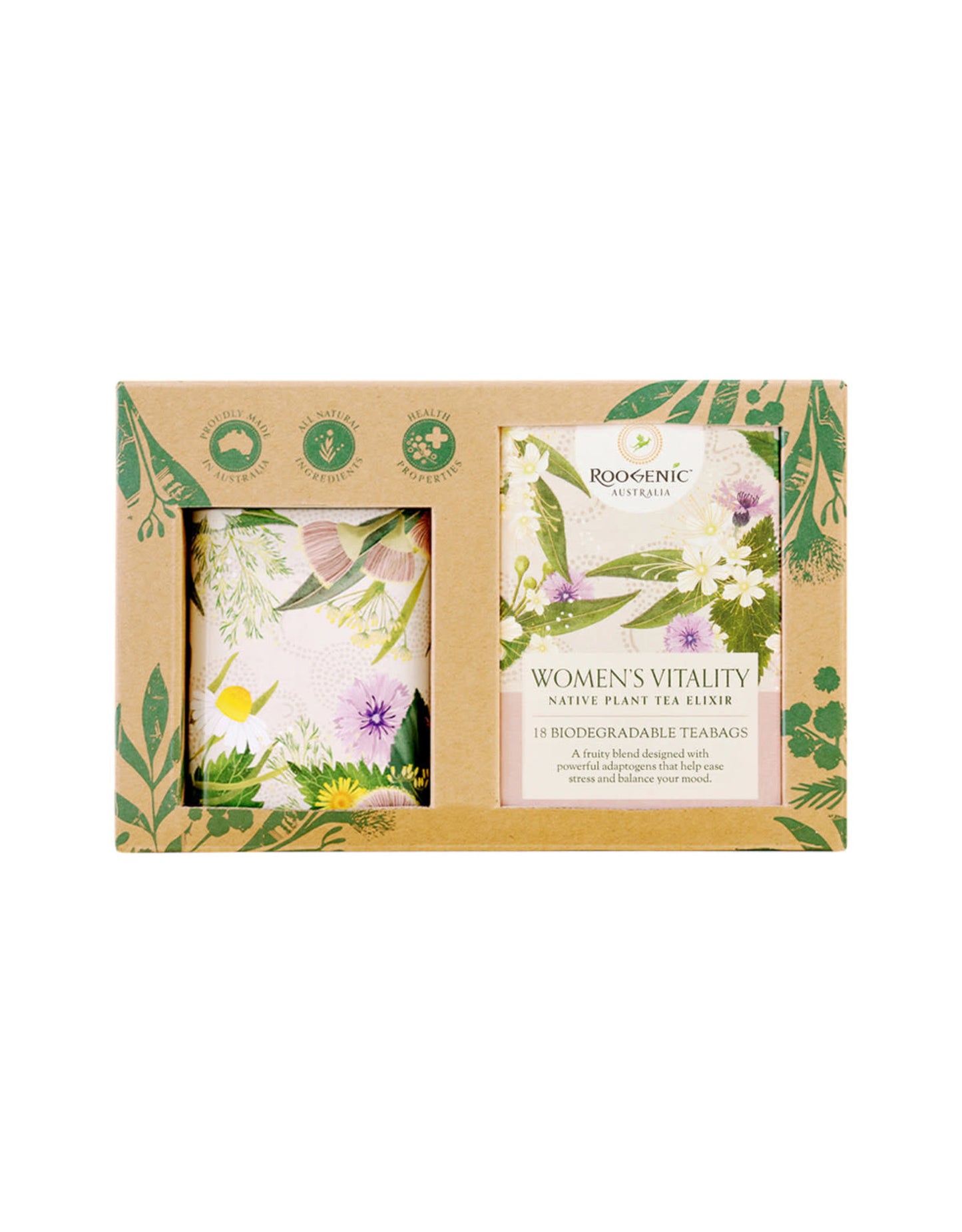 Roogenic Gift Box Womens Vitality X18 Tea Bags with Tin