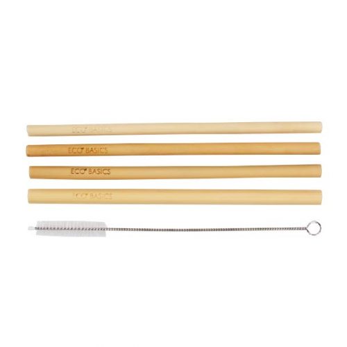 White Magic Reusable Bamboo Straws + Brush 4Pk