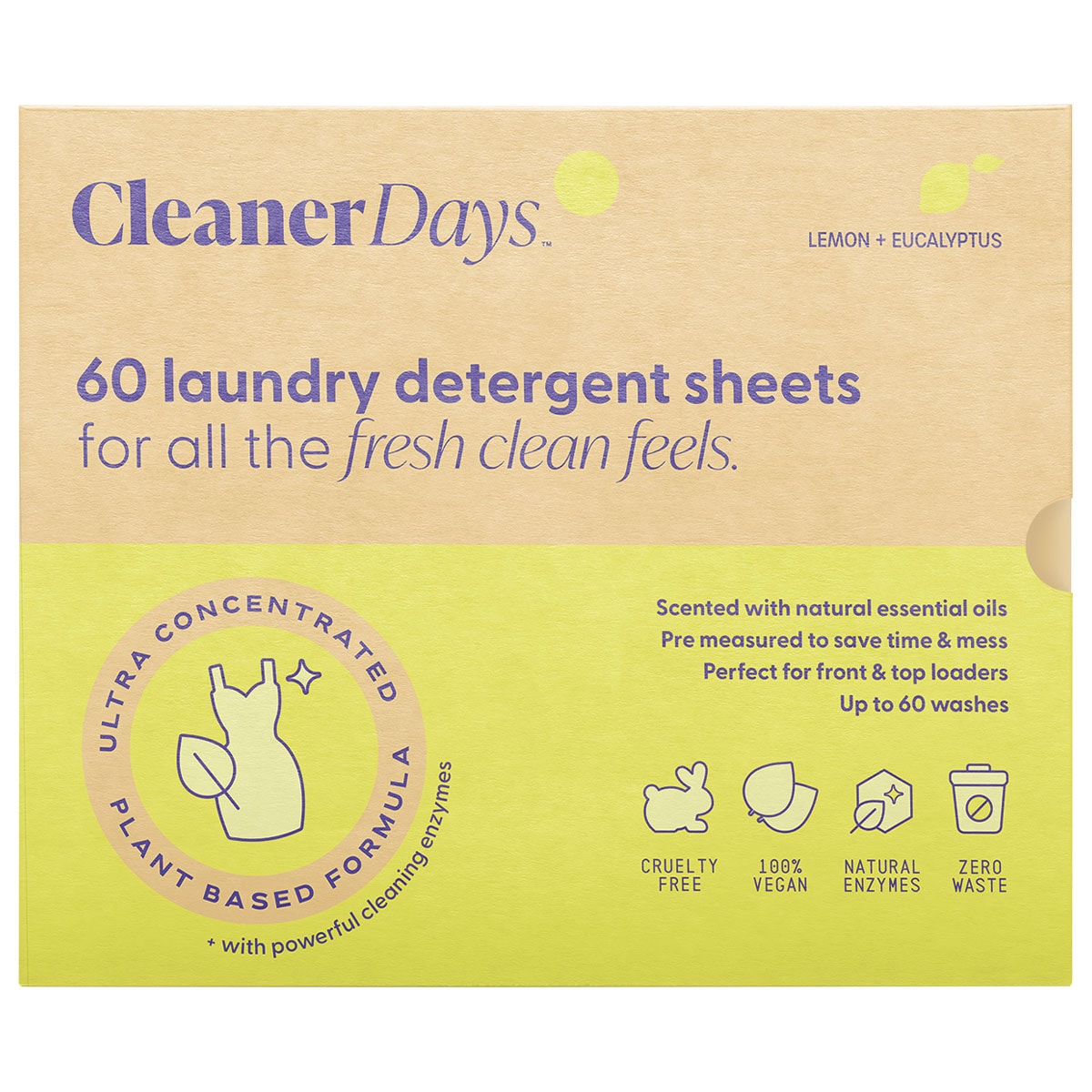 Cleaner Days Laundry Sheet Lemon Eucalyptus 60s