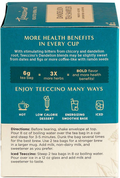Teeccino Dandelion Herbal Tea Sampler Box 12 Teabags