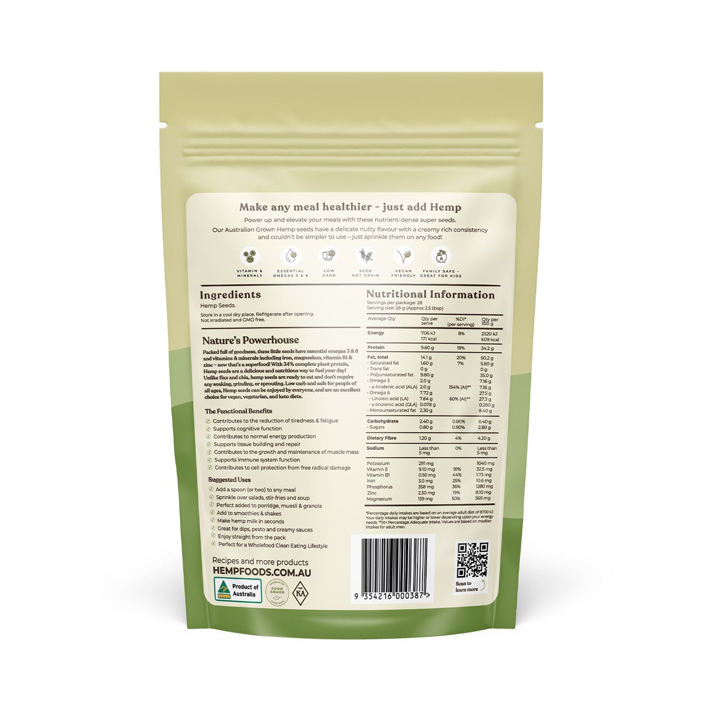 Hemp Foods Australian Hemp Seeds Hulled 800g