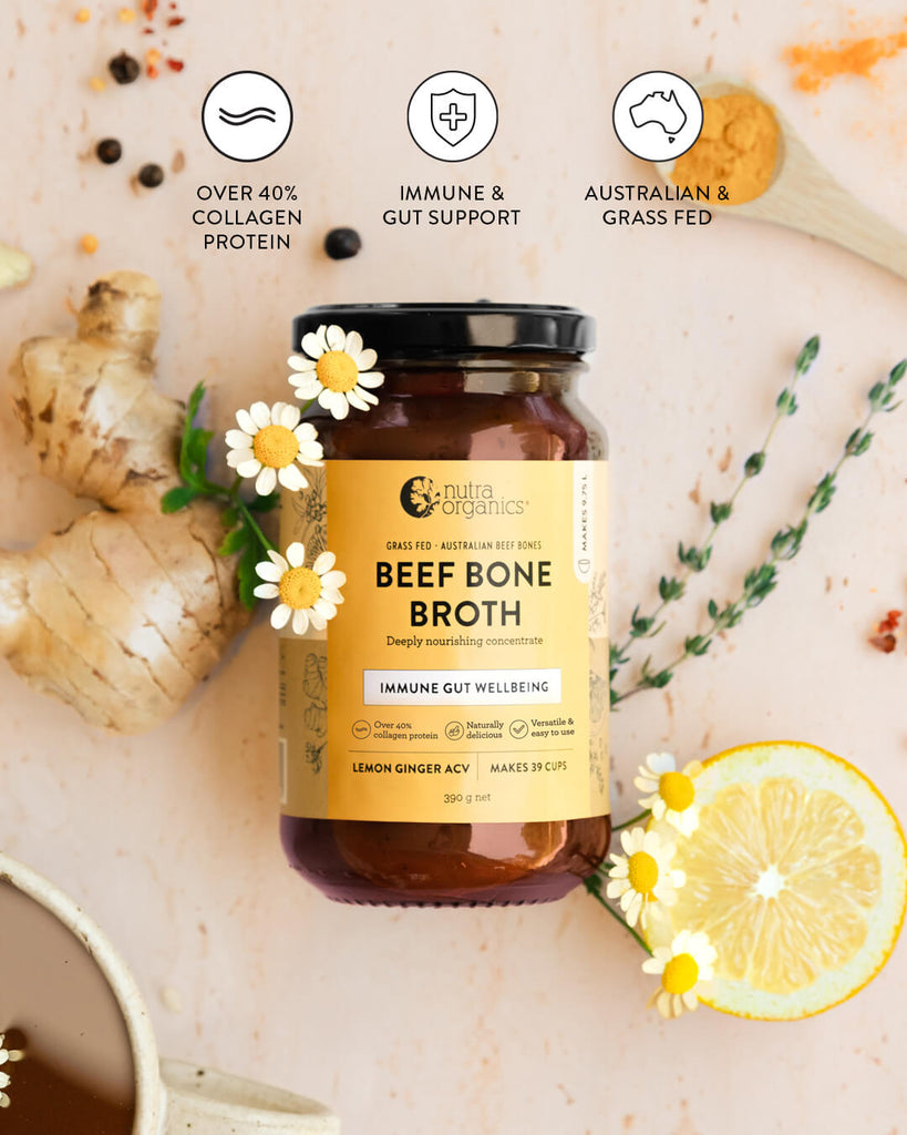 Nutra Organics Concentrate Beef Broth Lemon Ginger 390g