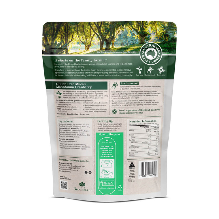 Brookfarm Gluten Free Muesli Macadamia Cranberry 350G