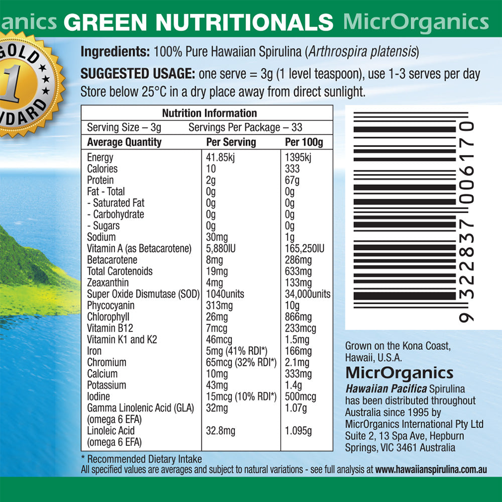 Green Nutritionals Hawaiian Pacifica Spirulina Powder 100g