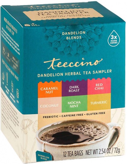 Teeccino Dandelion Herbal Tea Sampler Box 12 Teabags