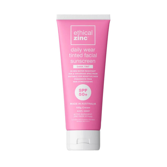Ethical Zinc Daily Wear Tinted Facial Sunscreen Dark Tint SPF 50+ 100g