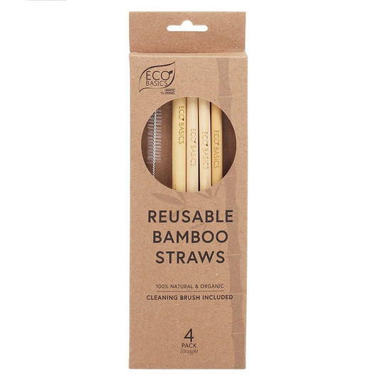 White Magic Reusable Bamboo Straws + Brush 4Pk